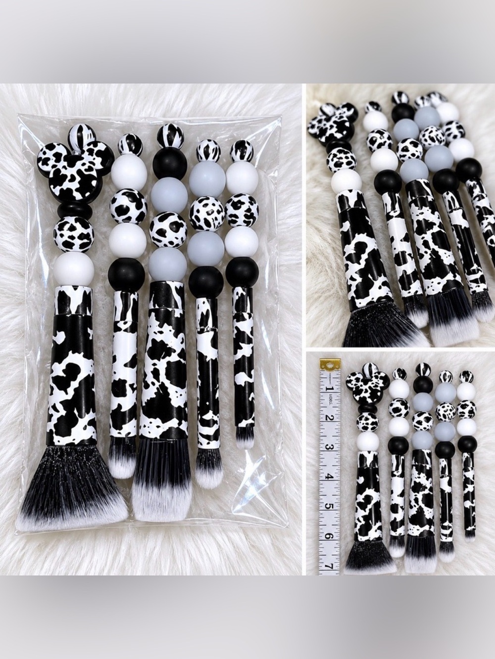 Handmade Cow Print Makeup Brush Set